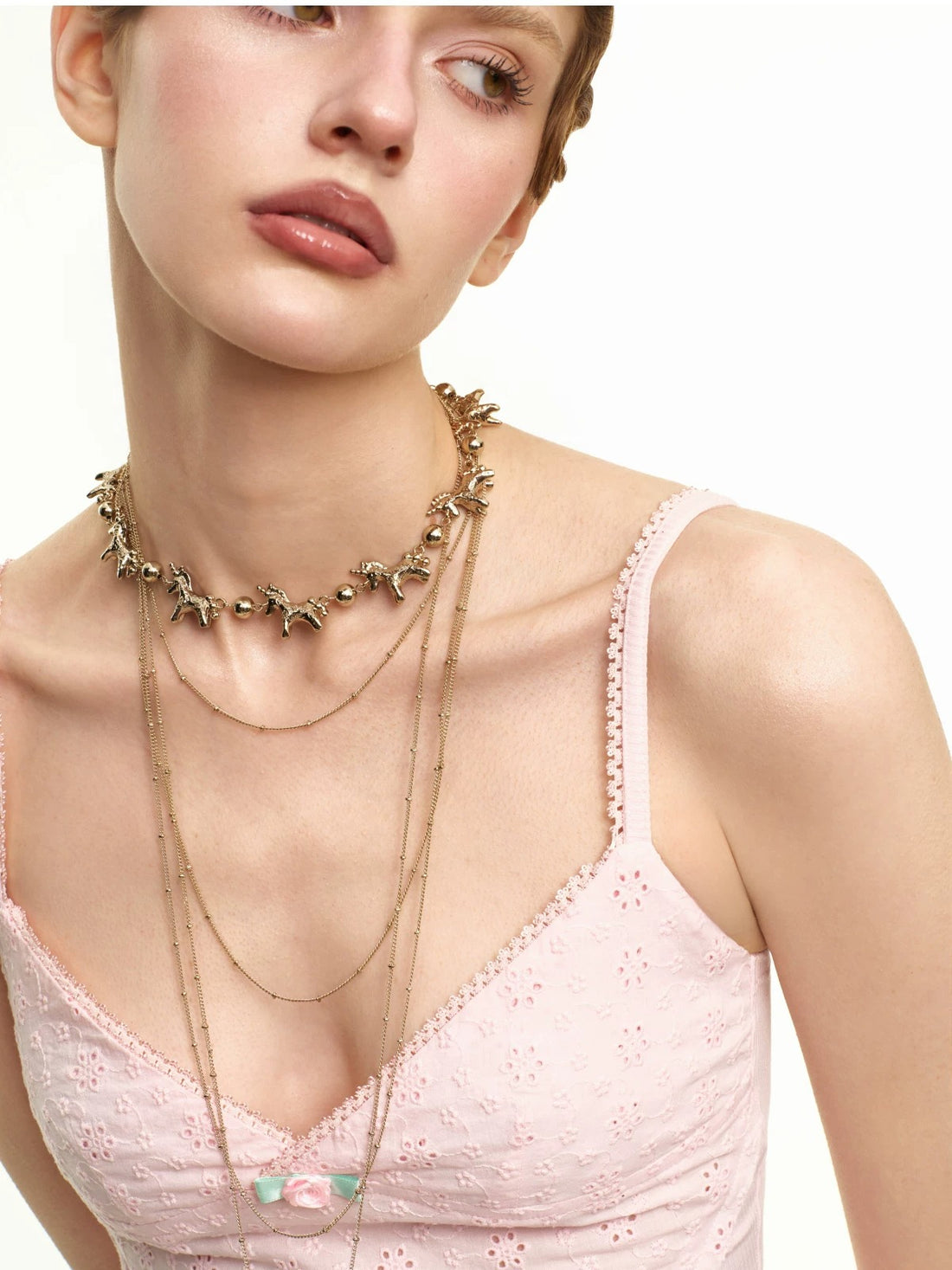 Embossed Pony Clavicle Necklace