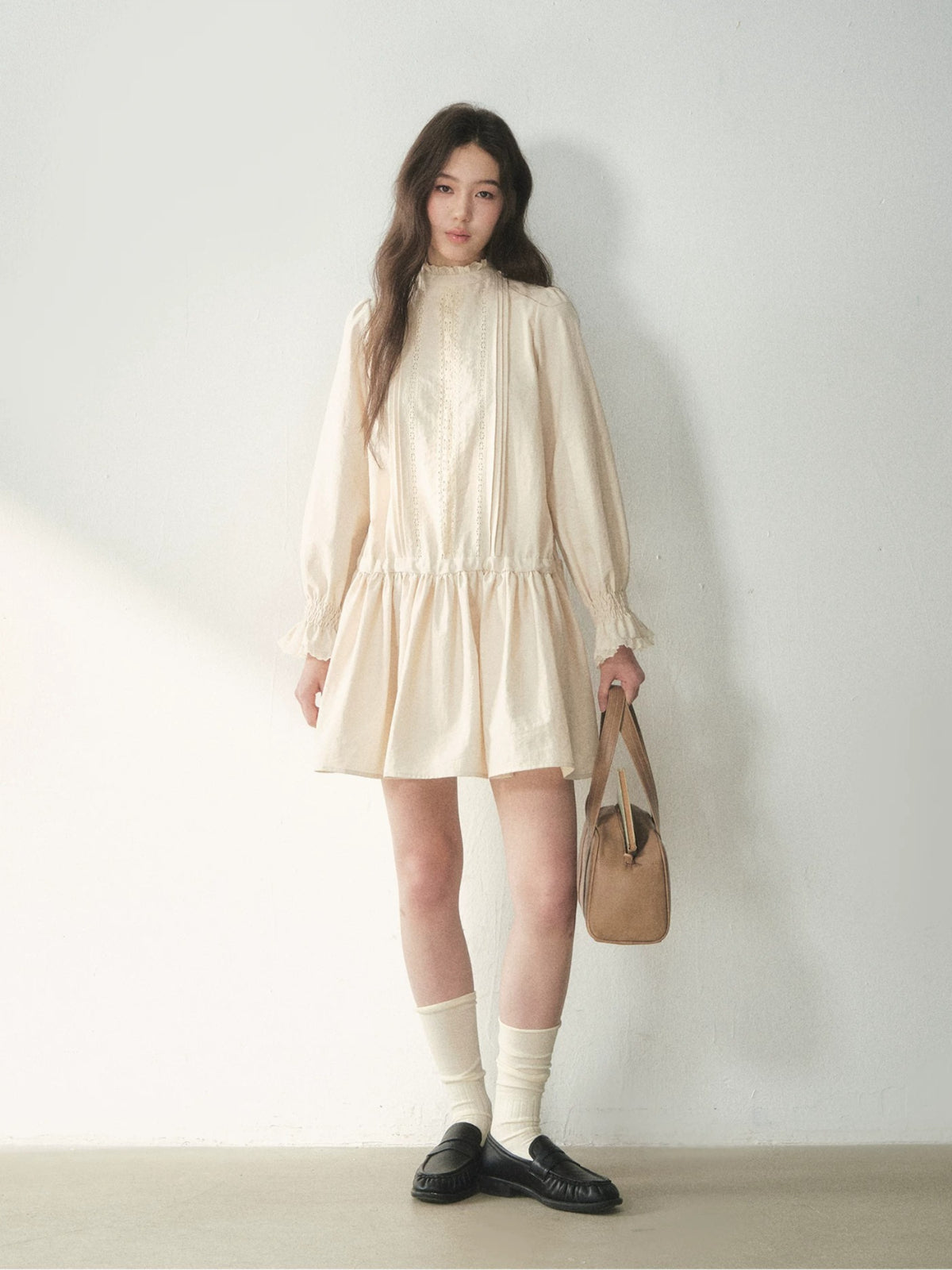 Mock Neck Lace Trim Dress