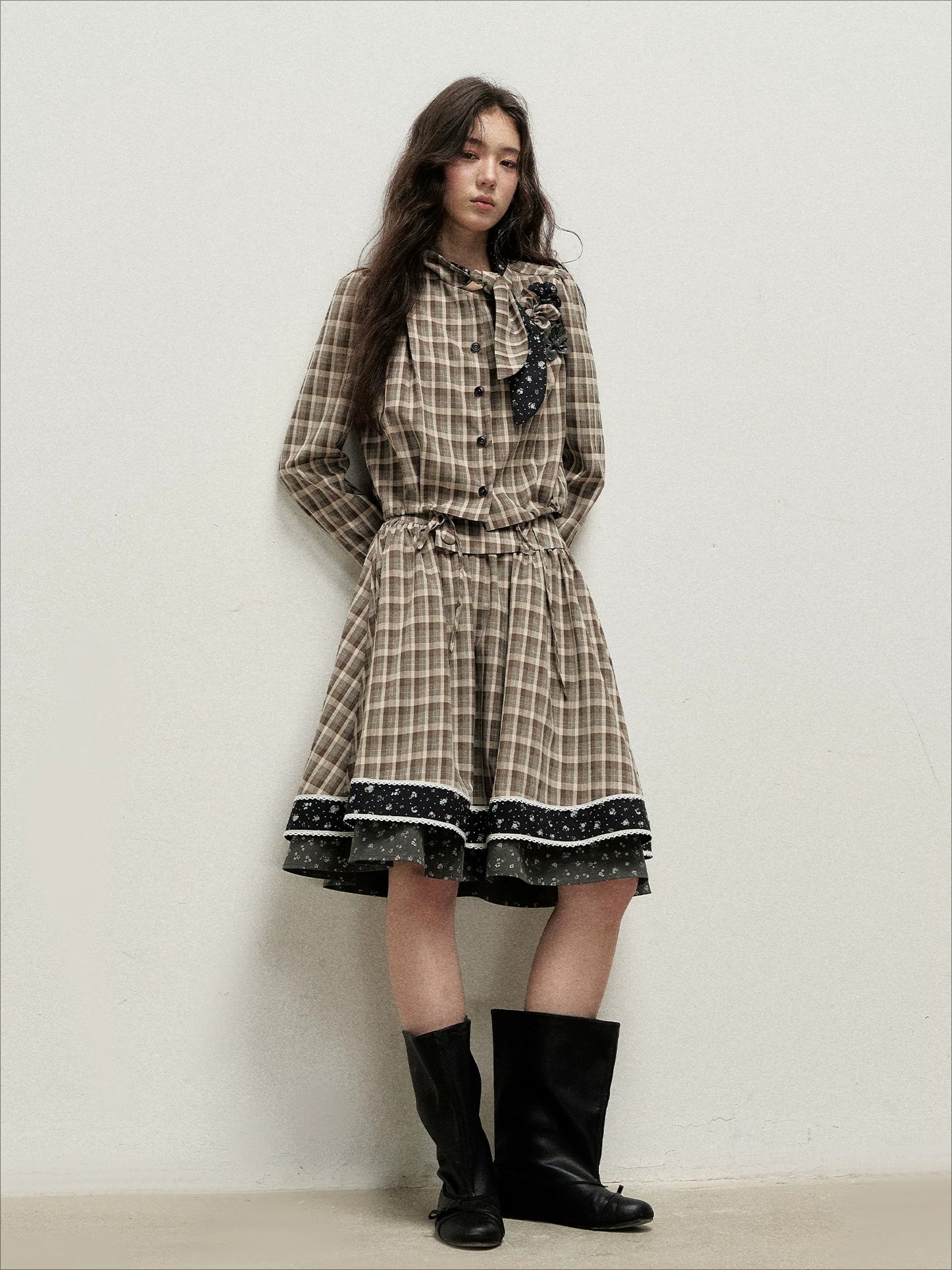 Plaid Shirt Skirt Set