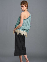 Turquoise One-Shoulder Chiffon Blouse