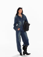 Vintage Washed Denim Wide Leg Jumpsuit