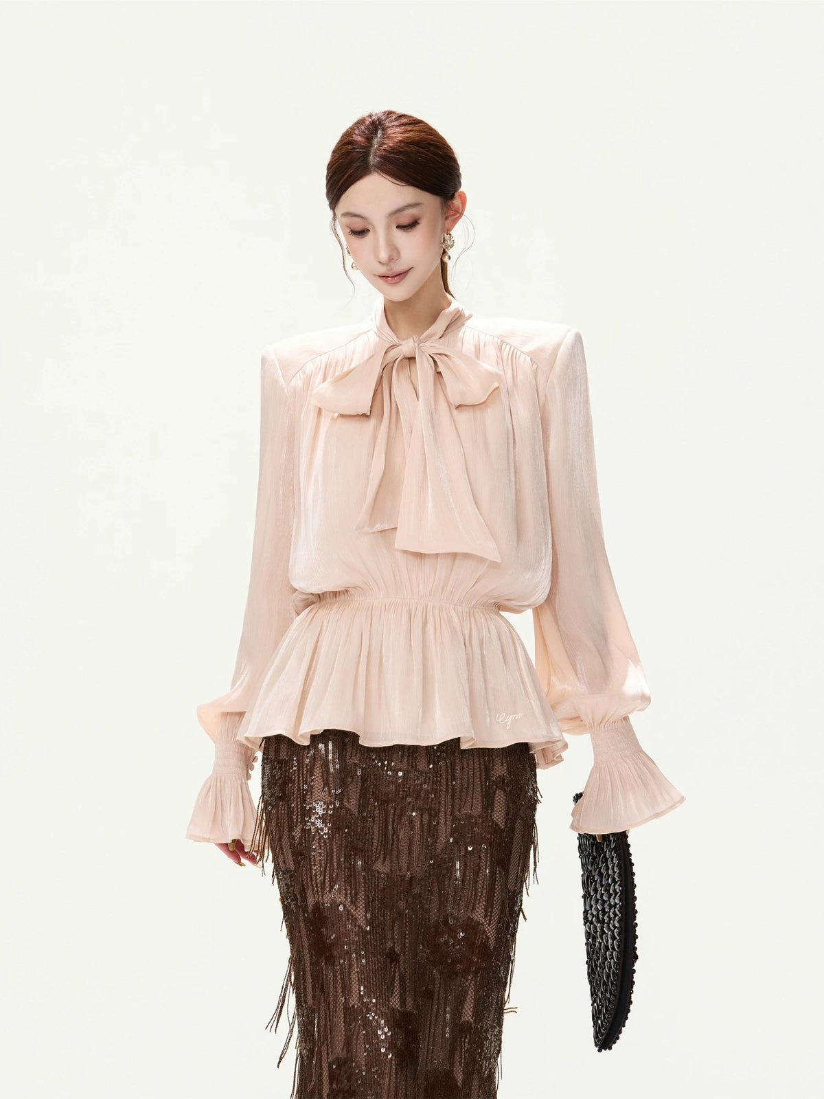 Bow Lantern Sleeve Blouse