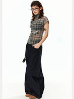 Vintage Plaid Mesh Short Sleeve Top