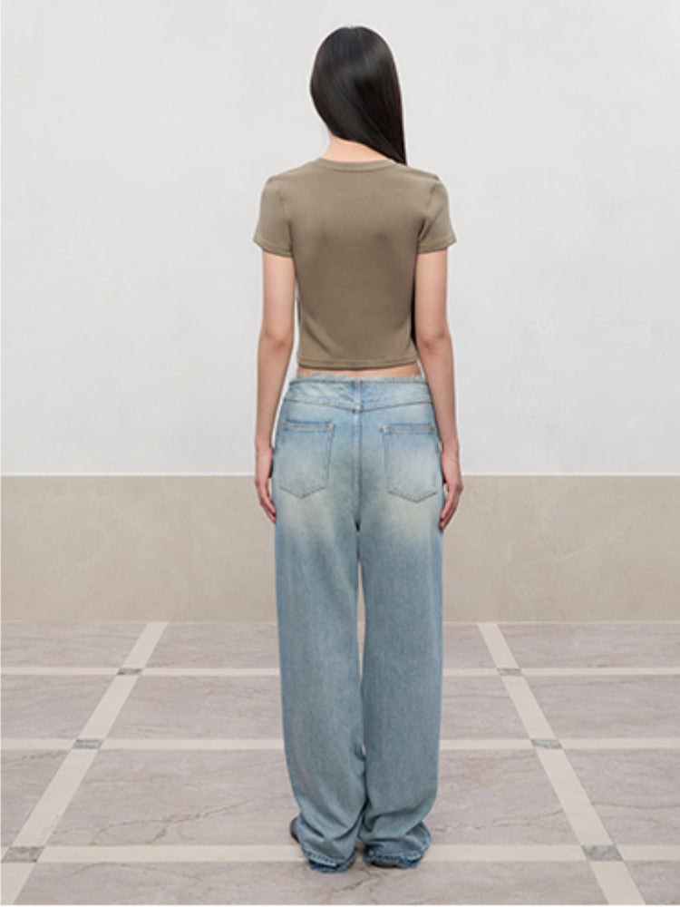 Regular-Shoulder Round Neck Short-Sleeve T-Shirt