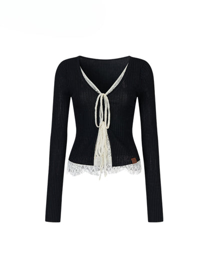 Breathable Knitted Sun Protection Lace Spliced Cardigan