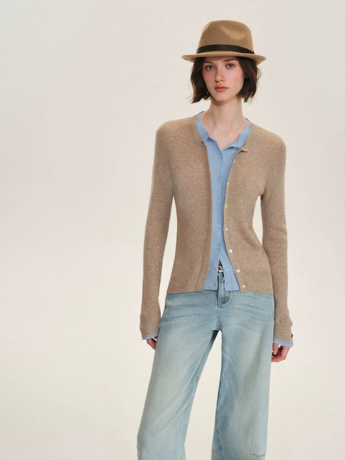 Contrast Layered Wool Blend Cardigan