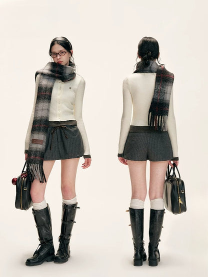 Contrast Knit Mock-Layer  Top