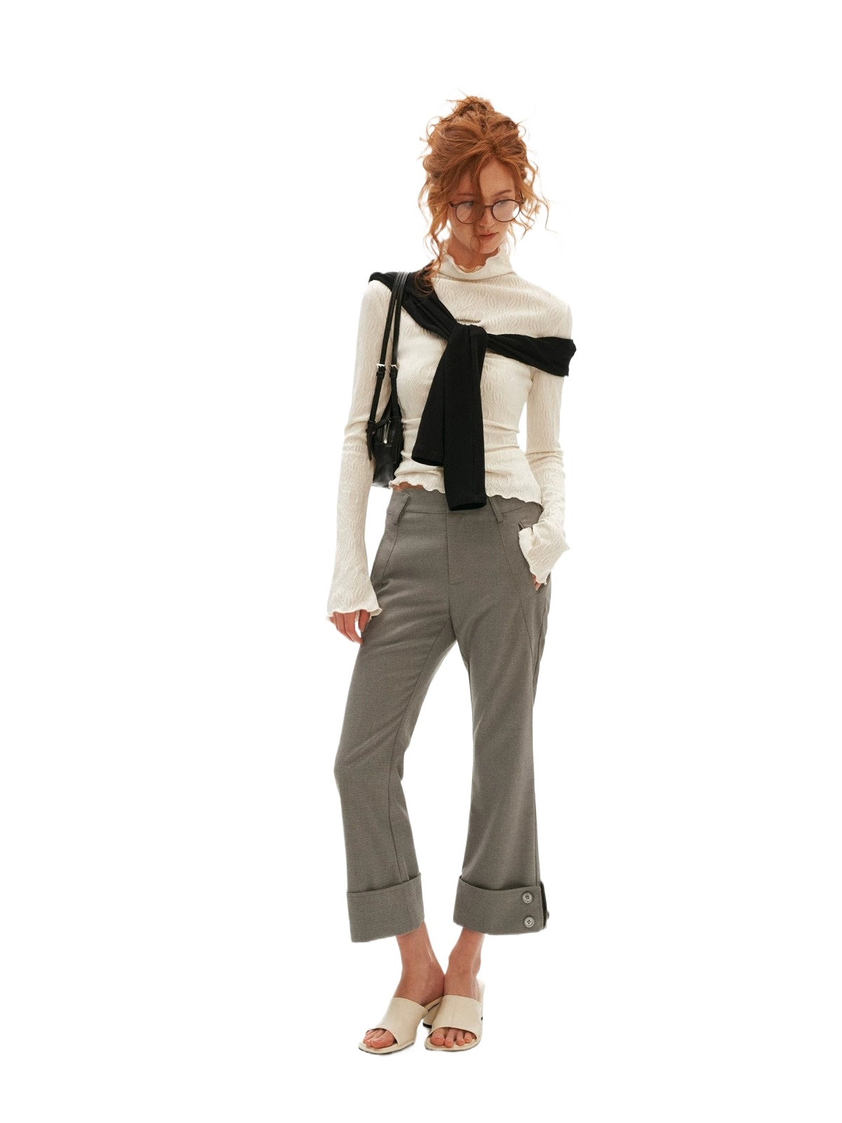 Asymmetric Waist Cropped Flared Suit Pants