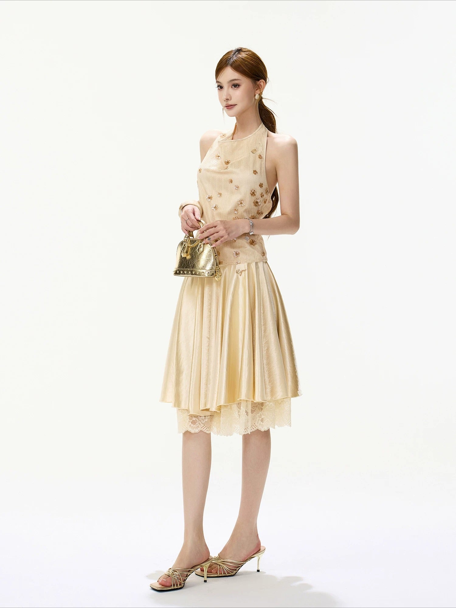 Lace Satin A-Line Skirt