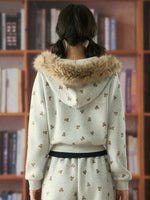 Bear Print Hooded Zip Jacket