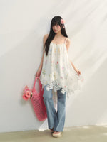 Floral Beaded Spliced Lace Strapless Dress