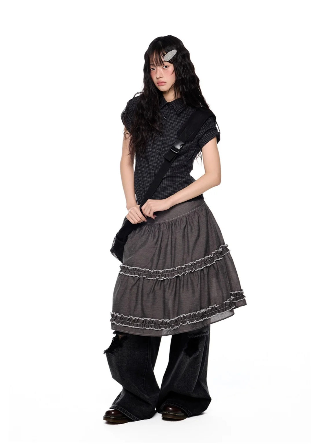 Ruffle Layered Midi Skirt