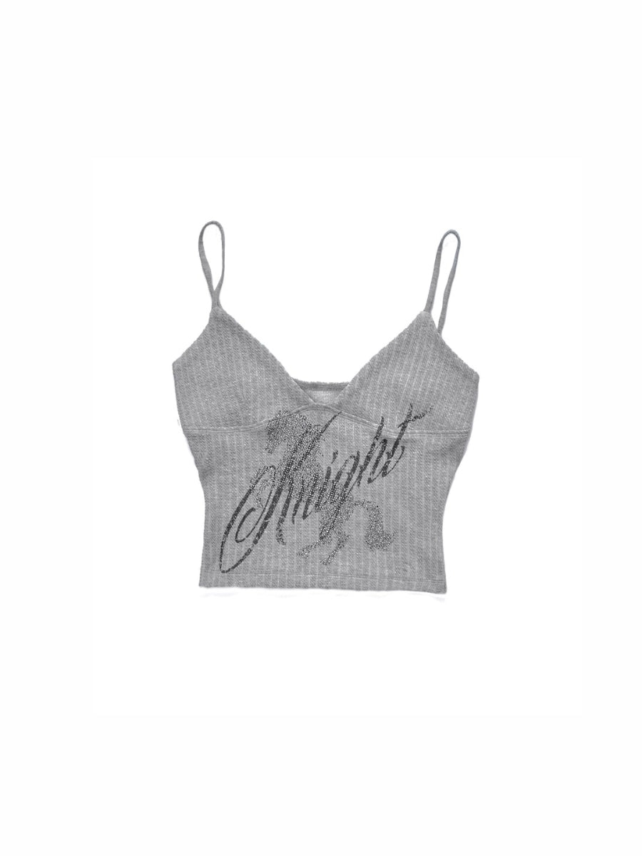 Knight Horse Rhinestone Cable Knit Cami Top