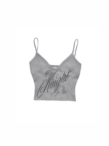Knight Horse Rhinestone Cable Knit Cami Top