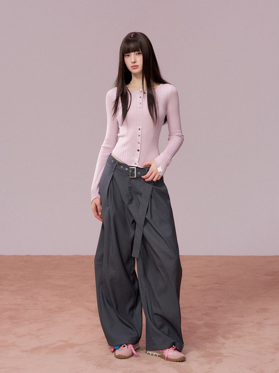 Belted Wide-Leg Tailored Trousers