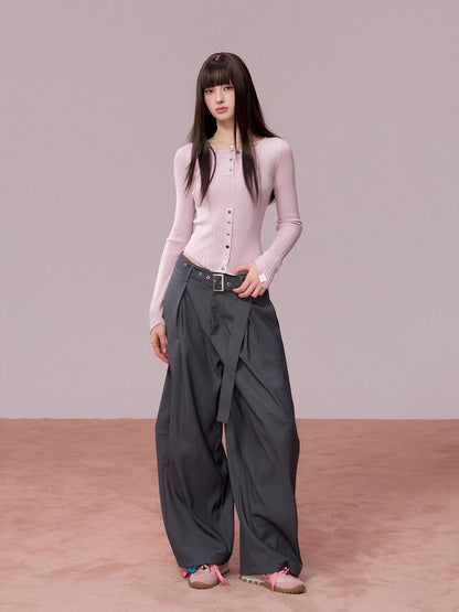 Belted Wide-Leg Tailored Trousers