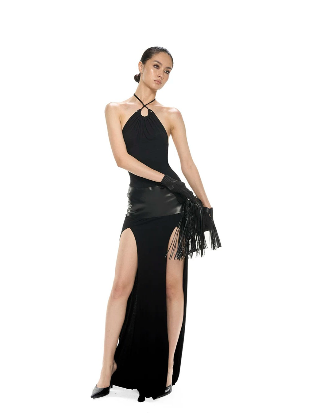 Detachable Hood Halter Maxi Dress