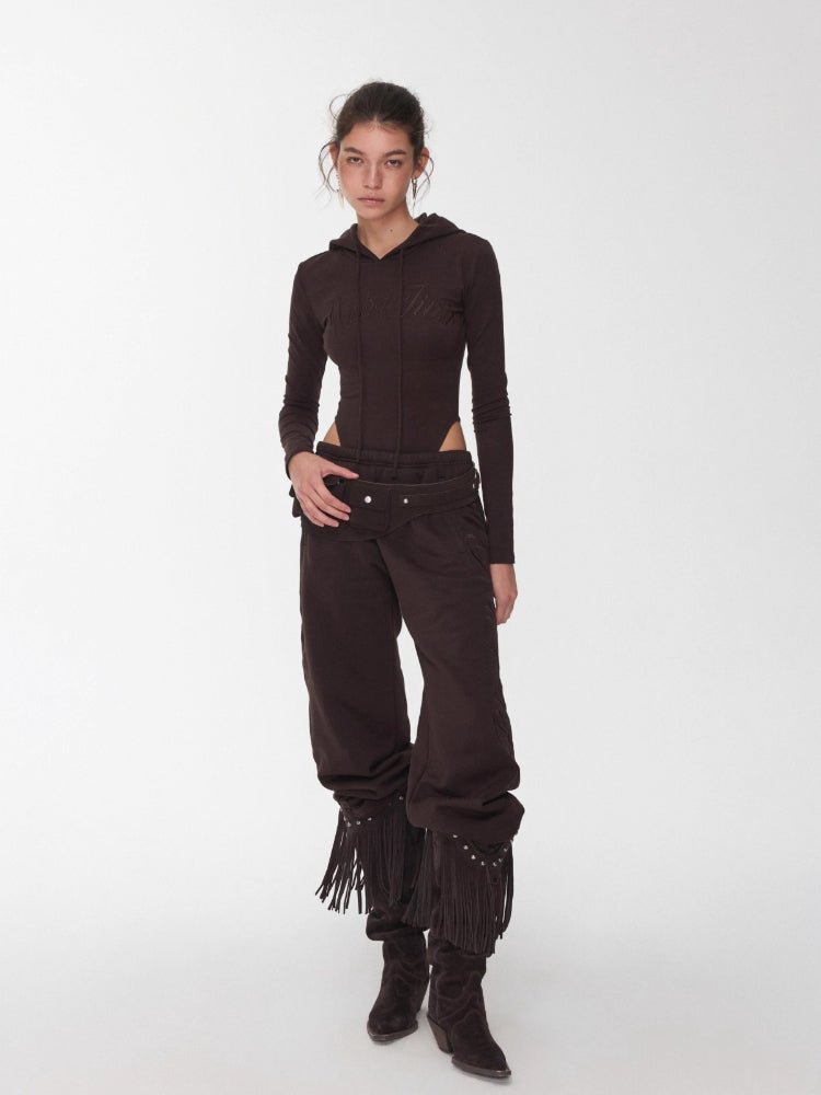 Letter Embroidery Hooded Bodysuit