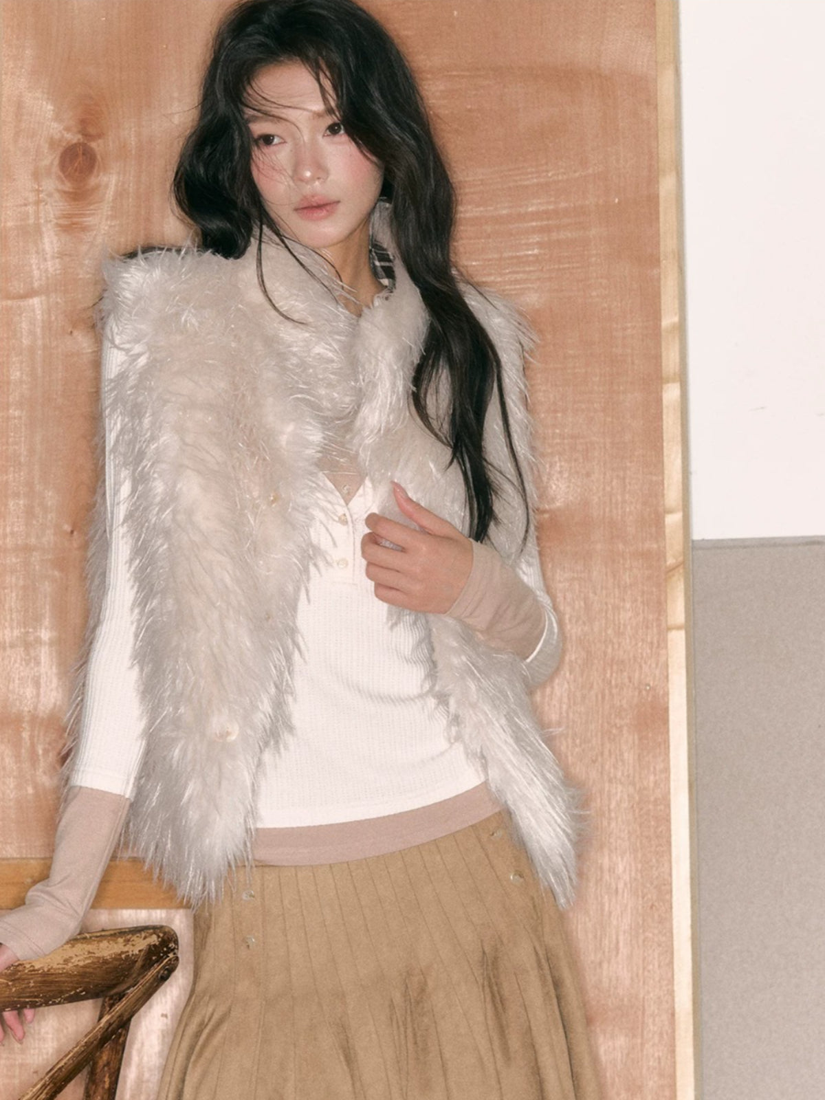 Reversible Plaid Faux Fur Vest