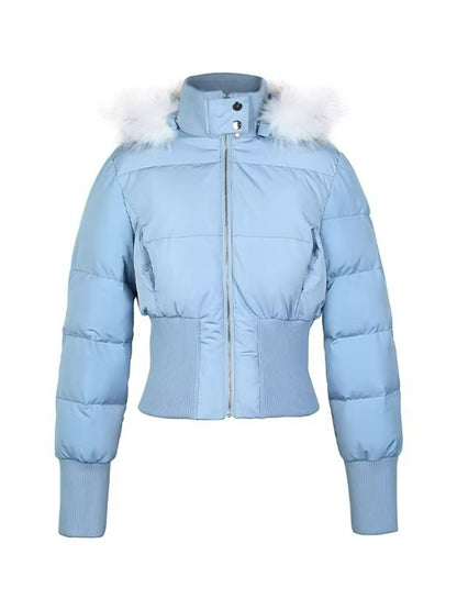 Foil Print Fur Collar Down Jacket