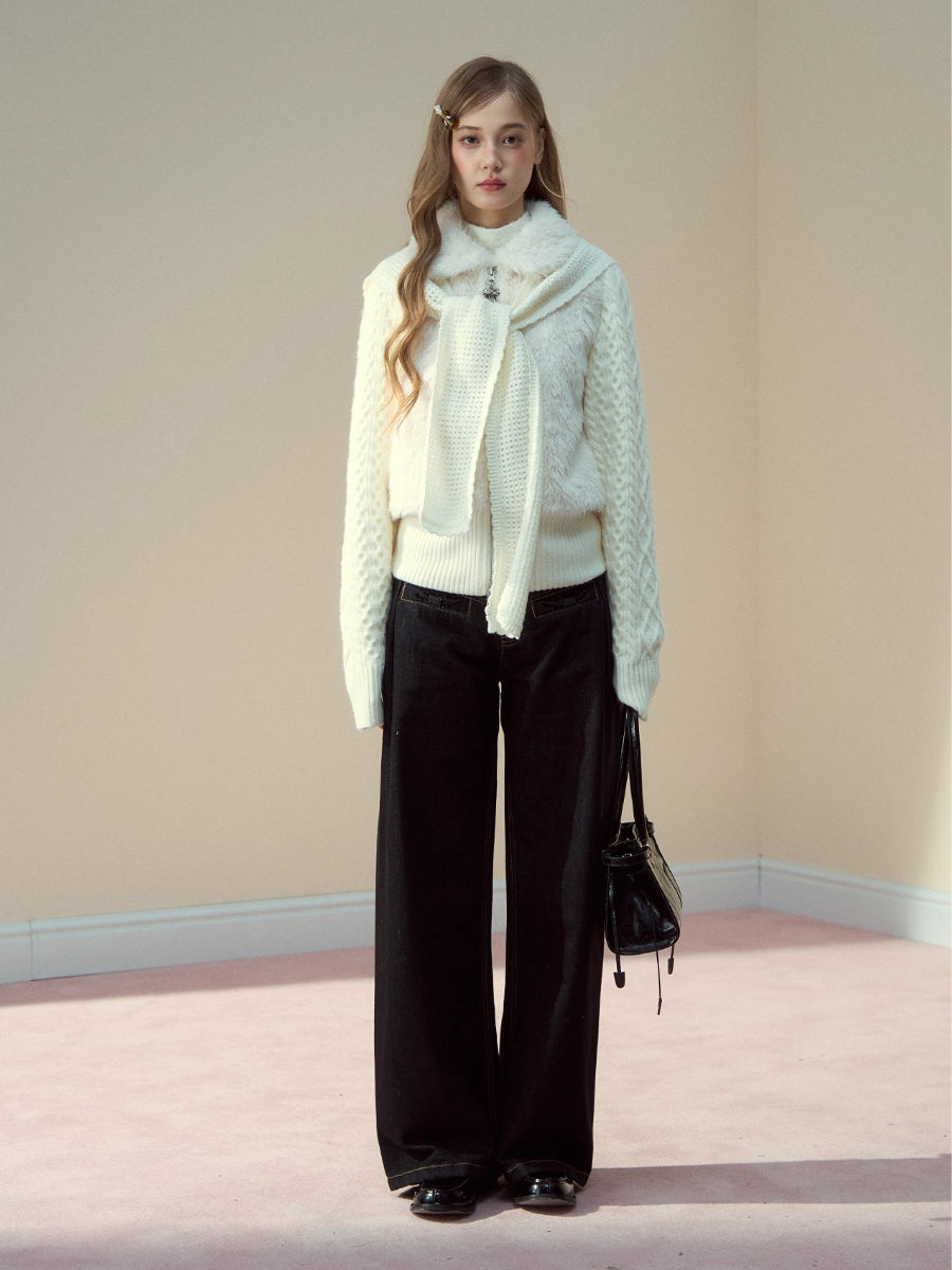 Peter Pan Collar Fleece-Lined Faux-Fur Paneled Jacket