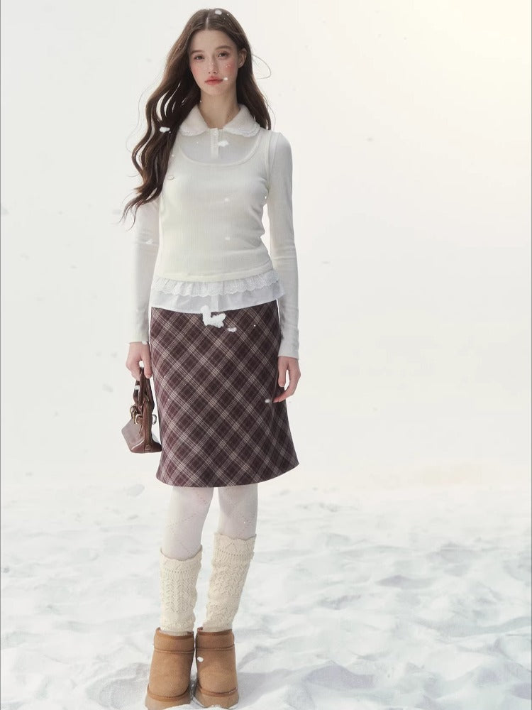 Peter Pan Collar Faux Two-Piece Knit Top