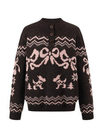 Fair Isle Bow Henry-Collar Sweater