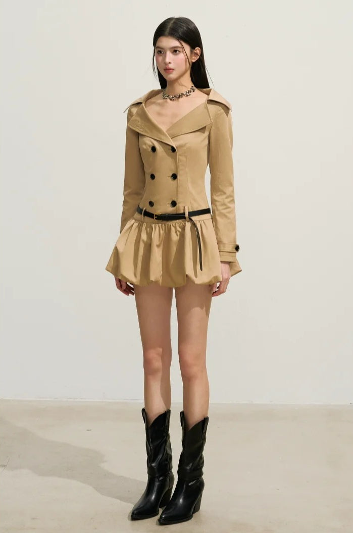 Trench-Style Double-Breasted Dress