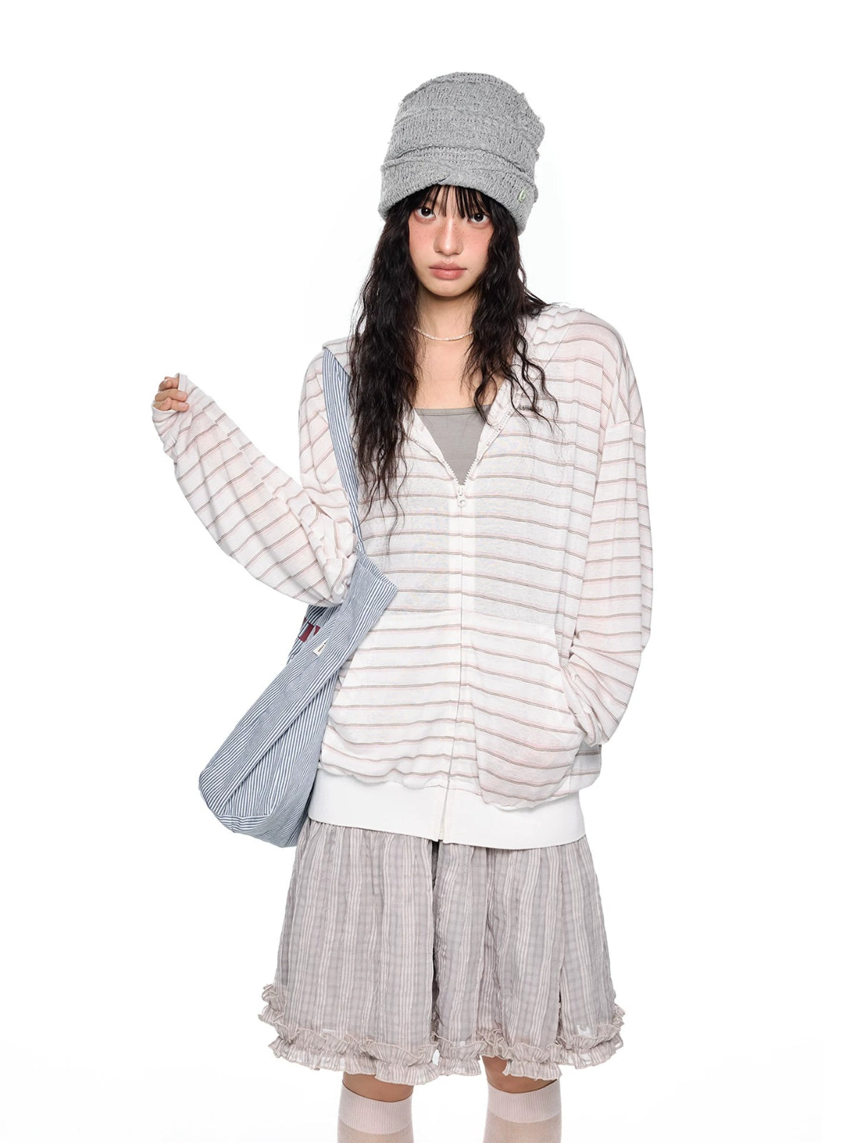 Striped Hooded Long Sleeve Top