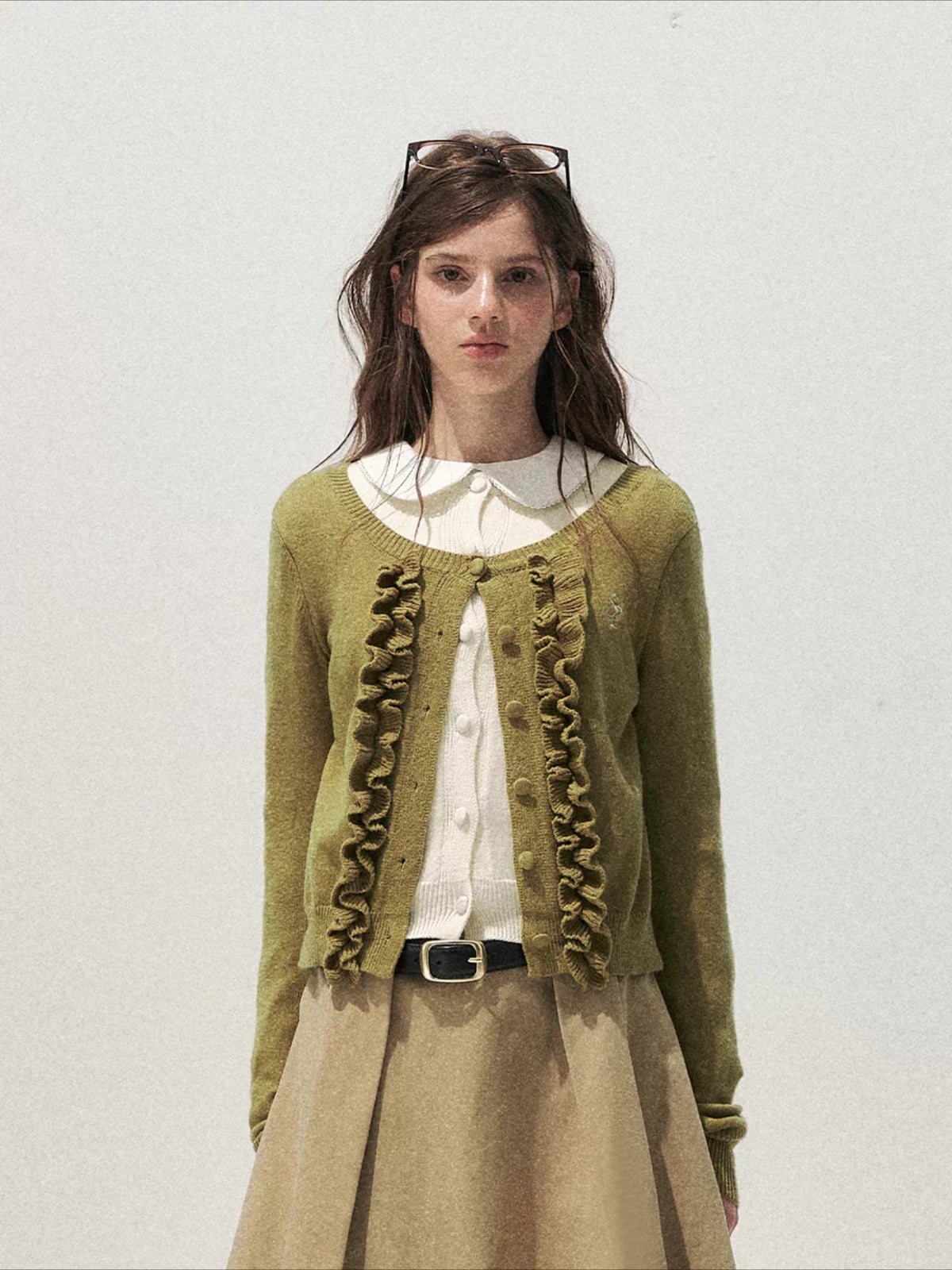 Ruffle Trim Vintage Knit Sweater