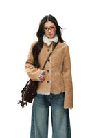 Khaki Shearling Fur Coat