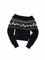 Fair Isle Cat Off-Shoulder Sweater