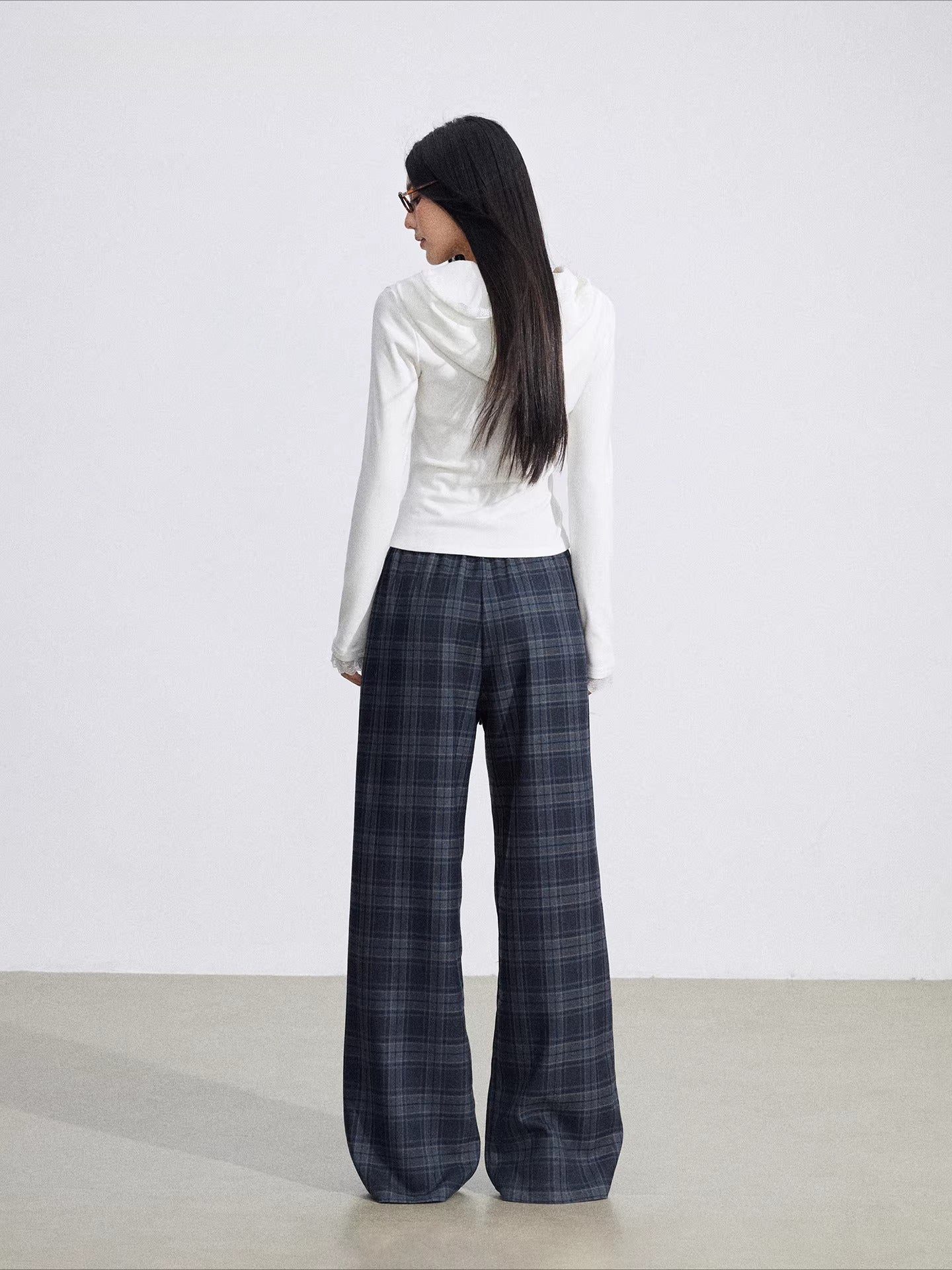 Plaid Patchwork Wide-Leg Pants