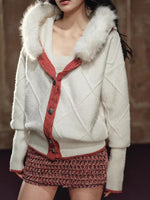 Chunky Knit Diamond Pattern Hooded Cardigan