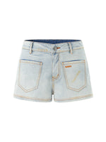 Washed and Distressed Straight-Leg Mid-Rise Hot Pants