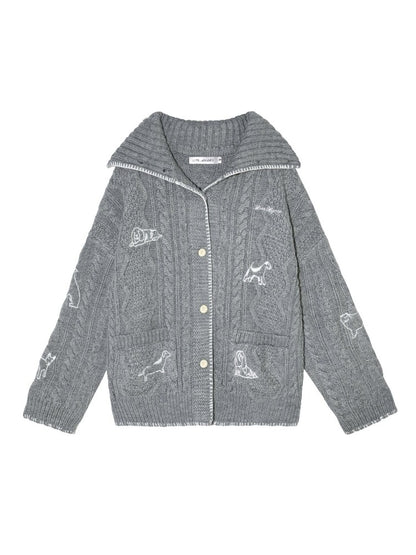 Embroidered Cable Knit Jacket