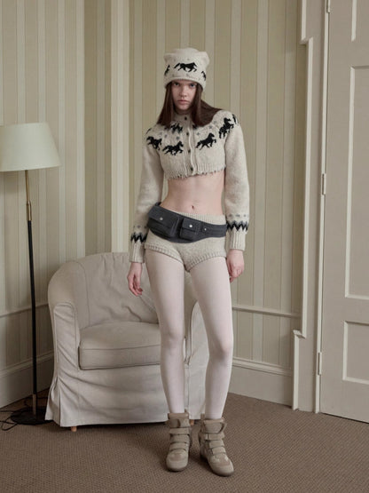 Fair Isle Pony Jacquard Knit Short Cardigan &amp; Shorts Set