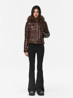 Denim Trim Fur-Collar Down Jacket