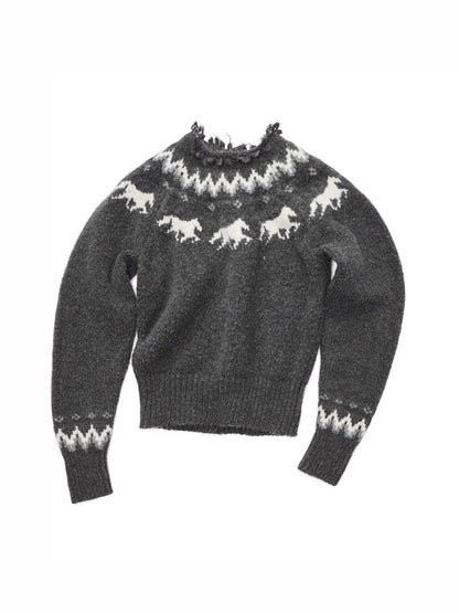 Fair Isle Pony Jacquard Chunky Knit Sweater