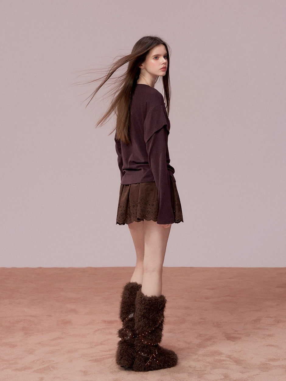 Purple Embroidered 2-in-1 Long Sleeve T-shirt