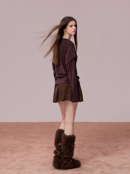 Purple Embroidered 2-in-1 Long Sleeve T-shirt