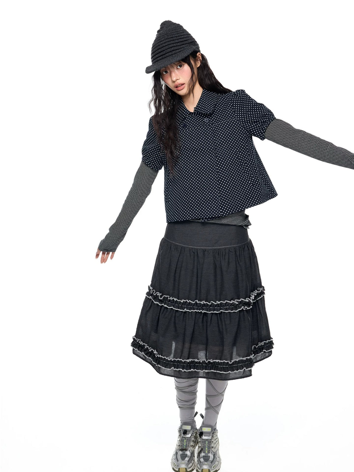 Polka Dot Plaid Collar Shirt