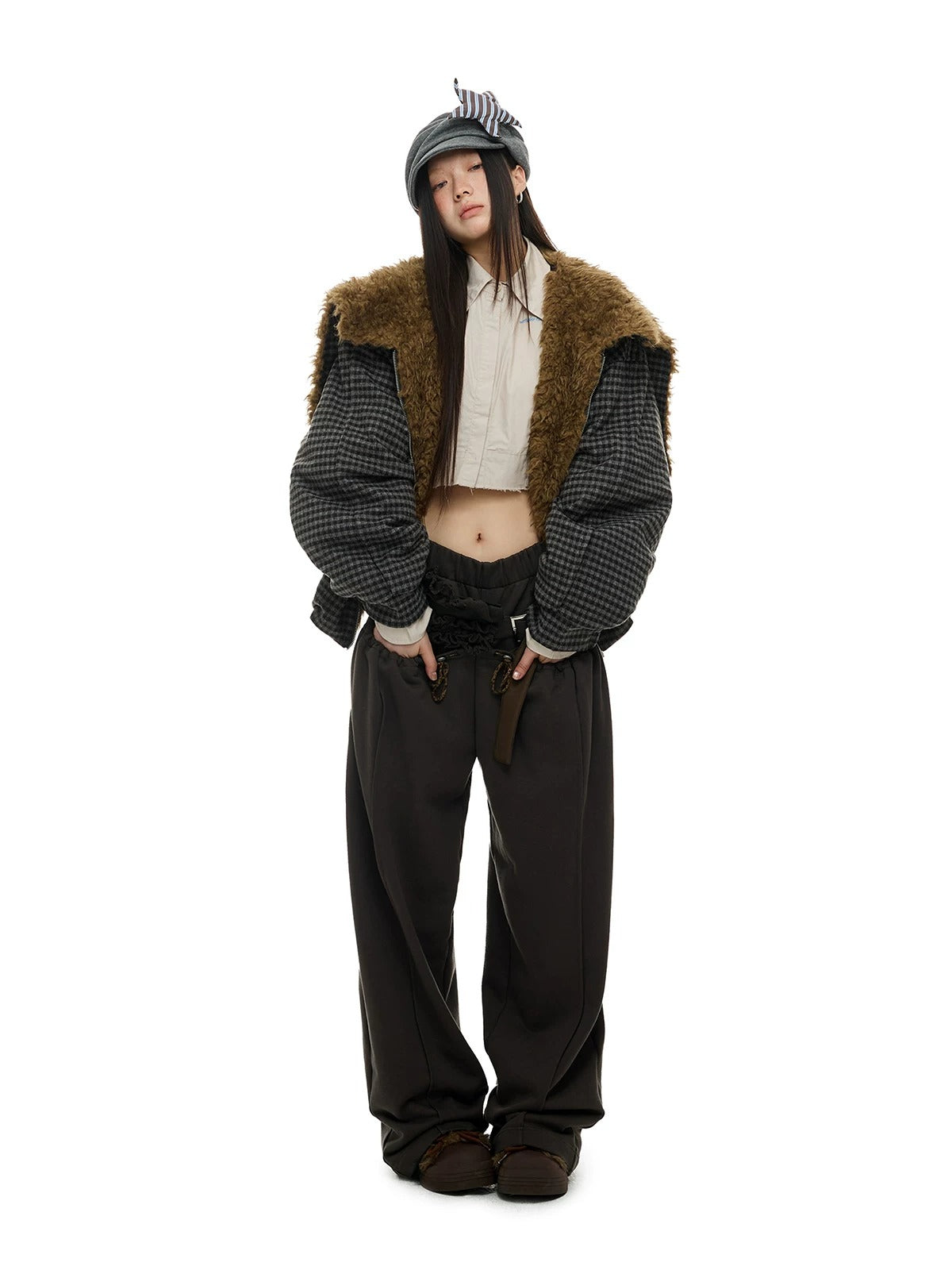 Plaid Wool Hooded Puffer Jacket