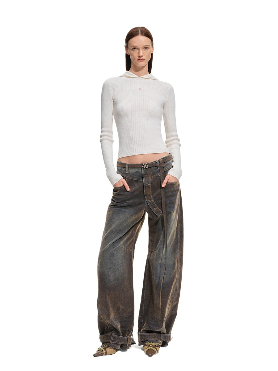 Terracotta Velvet-Washed Wide-Leg Jeans