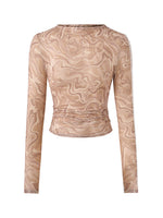 Printed Pleated Long Sleeve T-shirt
