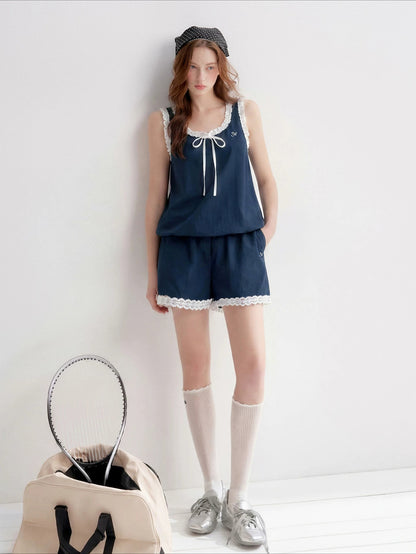 White And Blue Lace Trim Set