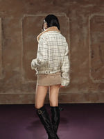 Wool Tweed Faux-Shearling Collar Quilted Jacket