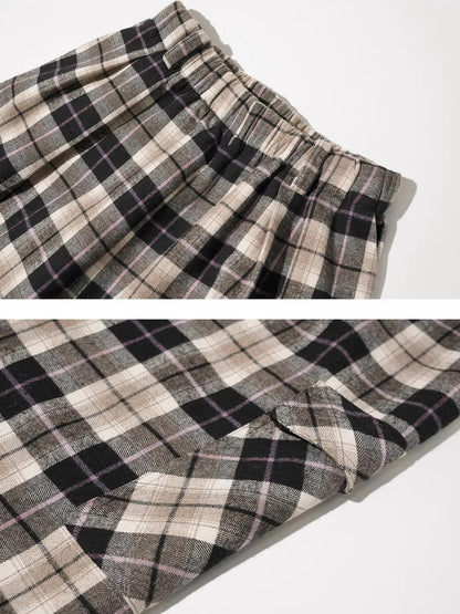 Contrast Plaid Wide-Leg Pants