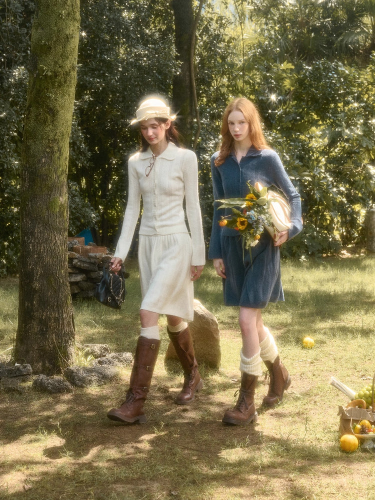 Snow Library Wool Knit Cape Cardigan &amp; Skirt Set