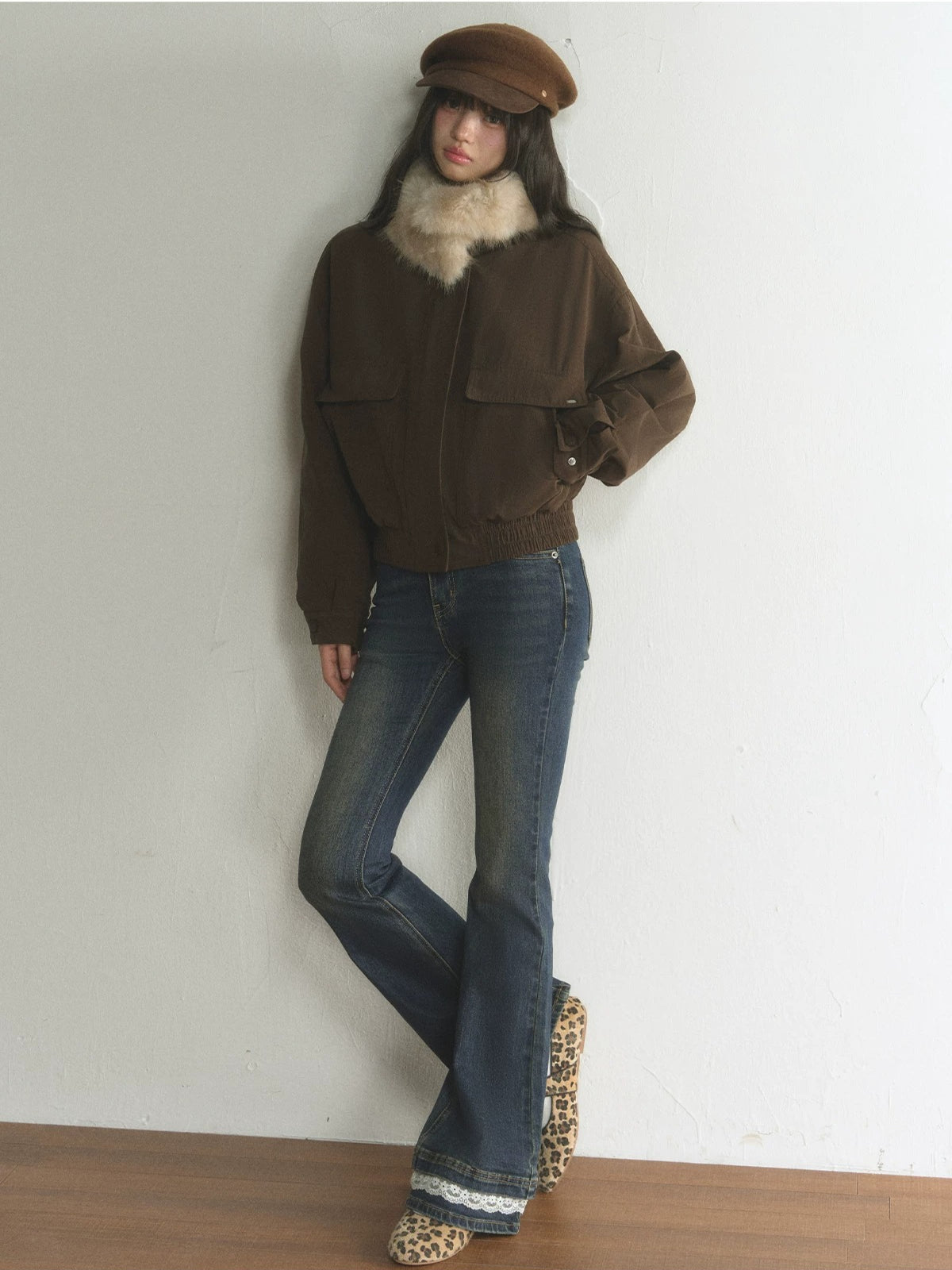 Vintage Detachable Fur-Collar Utility Jacket